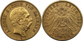 Deutsche Münzen und Medaillen ab 1871, REICHSGOLDMÜNZEN, Sachsen. Albert (1873-1902). 20 Mark 1894 E, Muldenhütten. Vs.: Kopf nach rechts, darunter Mü...