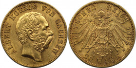 Deutsche Münzen und Medaillen ab 1871, REICHSGOLDMÜNZEN, Sachsen. Albert (1873-1902). 20 Mark 1895 E, Muldenhütten. Vs.: Kopf nach rechts, darunter Mü...