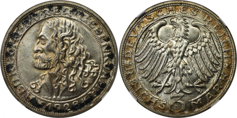 Deutsche Münzen und Medaillen ab 1871, REICHSSILBERMÜNZEN. 3 Reichsmark 1928 D, ...