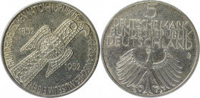 Deutsche Münzen und Medaillen ab 1945, BUNDESREPUBLIK DEUTSCHLAND. Germanisches Museum. 5 Mark 1952 D, Silber. Jaeger 388. Vorzüglich-stempelglanz. Ha...