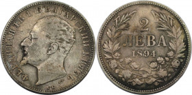 Europäische Münzen und Medaillen, Bulgarien / Bulgaria. Ferdinand I. (1887-1918). 2 Lewa 1894. Silber. 9,98 g. KM 17. Sehr schön