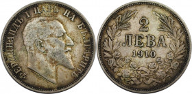 Europäische Münzen und Medaillen, Bulgarien / Bulgaria. Ferdinand I. 2 Lewa 1910, Silber. KM 29. Sehr schön+