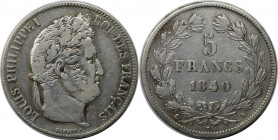 Europäische Münzen und Medaillen, Frankreich / France. Louis Philippe I. (1830-1848). 5 Francs 1840 A, Silber. KM 749.1. Sehr schön+