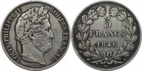 Europäische Münzen und Medaillen, Frankreich / France. Louis Philippe I. 5 Francs 1846 A, Paris. Silber. KM 749.1. Sehr schön+