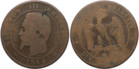Europäische Münzen und Medaillen, Frankreich / France. Napoleon III. (1852-1870). 5 Centimes 1854, Bronze. KM 777. Schön