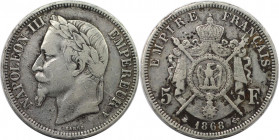 Europäische Münzen und Medaillen, Frankreich / France. Napoleon III. 5 Francs 1868 A, Paris. Silber. KM 799.1. Sehr schön