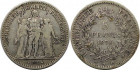 Europäische Münzen und Medaillen, Frankreich / France. Herkulesgruppe. 5 Francs 1875 A. Silber. KM 820.1. Sehr schön
