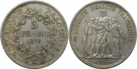 Europäische Münzen und Medaillen, Frankreich / France. Herkulesgruppe. 5 Francs 1875 A, Paris. Silber. KM 820.1. Sehr schön+