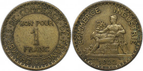 Europäische Münzen und Medaillen, Frankreich / France. Chambre de Commerce. 1 Franc 1922. Aluminium-Bronze. KM 876. Sehr schön