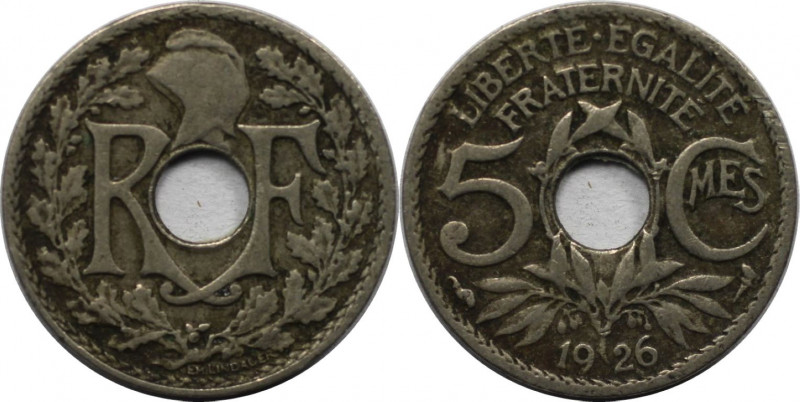 Europäische Münzen und Medaillen, Frankreich / France. 5 Centimes 1926, Kupfer-N...