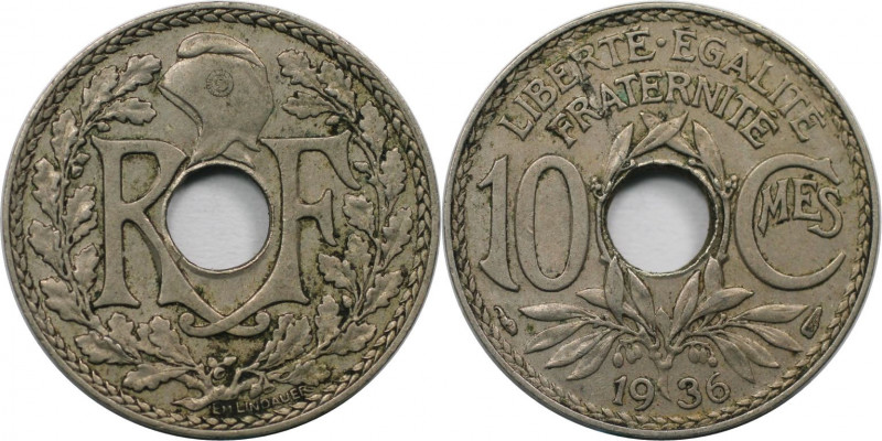 Europäische Münzen und Medaillen, Frankreich / France. 10 Centimes 1936. Kupfer-...