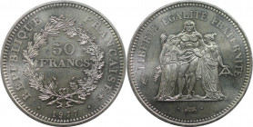 Europäische Münzen und Medaillen, Frankreich / France. Herkulesgruppe. 50 Francs 1977. 30,0 g. 0.900 Silber. 0.87 OZ. KM 941.1. Stempelglanz