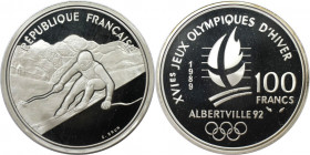 Europäische Münzen und Medaillen, Frankreich / France. Olympiade, Albertville, Abfahrtslauf. 100 Francs 1989. 22,20 g. 0.900 Silber. 0.64 OZ. KM 971. ...