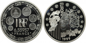 Europäische Münzen und Medaillen, Frankreich / France. Europäische Atr Styles - Europa. 6.55957 Francs 1999. 22,20 g. 0.900 Silber. 0.64 OZ. KM 1255. ...