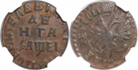 Russische Münzen und Medaillen, Peter I. (1699-1725). 1/2 Kopeke (Denga) 1715. Kupfer. NGC XF 45 BN (FM-116)
