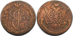 Russische Münzen und Medaillen, Katharina II. (1762-1796). 5 Kopeken 1777 EM. Kupfer. 45,0 g. Bitkin 626. Schön-sehr schön