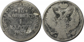 Russische Münzen und Medaillen, Nikolaus I. (1826-1855), für Polen. 15 Kopeken (1 Zloty) 1838 MW, Silber. Bitkin 1171. Schön-sehr schön.