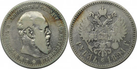 Russische Münzen und Medaillen, Alexander III. (1881-1894). 1 Rubel 1891. Silber. Sehr schön