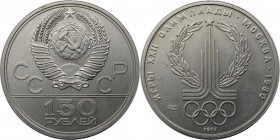 Russische Münzen und Medaillen, UdSSR und Russland. Olympische Spiele Moskau 1980 - Olympia Emblem. 150 Rubel 1977. 15,54 g. 0.999 Platin. 0.5 OZ. KM ...