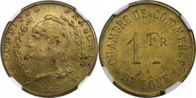 Weltmünzen und Medaillen, Algerien / Algeria. 1 Franc 1915. Chambre de Commerce de Bone. Messing. KM TnB7. Lec-219. NGC MS 62