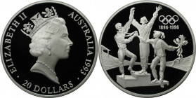 Weltmünzen und Medaillen, Australien / Australia. 100 Jahre Olympische Spiele - Drei Sportlerinnen bei der Siegerehrung. 20 Dollars 1993. 33,62 g. 0.9...