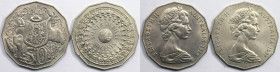 Weltmünzen und Medaillen, Australien / Australia. Elizabeth II. 50 Cents 1969, KM 68. 50 Cents 1977, KM 70. Lot von 2 Münzen. Kupfer-Nickel. Fast Stem...