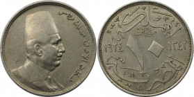 Weltmünzen und Medaillen, Ägypten / Egypt. Fuad I. 10 Milliemes 1924, Kupfer-Nickel. KM 334. Fast Vorzüglich