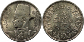 Weltmünzen und Medaillen, Ägypten / Egypt. Farouk. 5 Piastres 1939. Silber. KM 366. Vorzüglich