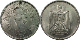 Weltmünzen und Medaillen, Ägypten / Egypt. 20 Piastres 1960. 14,0 g. 0.720 Silber. 0.32 OZ. KM 399. Stempelglanz. Kratzer, Flecken