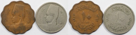Weltmünzen und Medaillen, Ägypten / Egypt, Lots und Sammlungen. Farouk. 2 x 10 Millliemes. Lot von 2 Münzen ND. Schön-sehr schön