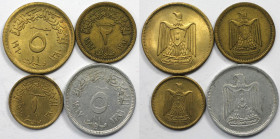 Weltmünzen und Medaillen, Ägypten / Egypt, Lots und Sammlungen. 1 Millieme 1960, 2 Milliemes 1962, 5 Milliemes 1960, 5 Milliemes 1697. Lot von 4 Münze...
