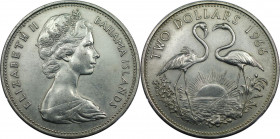Weltmünzen und Medaillen, Bahamas. Flamingos. 2 Dollars 1966. 29,80 g. 0.925 Silber. 0.89 OZ. KM 9. Vorzüglich
