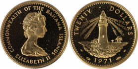 Weltmünzen und Medaillen, Bahamas. Leuchtturm. 20 Dollars 1971. 7,98 g. 0.917 Gold. 0.24 OZ. KM 28. Polierte Platte