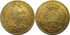 Weltmünzen und Medaillen, Brasilien / Brazil. Maria I. und Pedro III. (1777-1786). 6.400 Reis (Peca) 1784 R, Rio de Janeiro. Vs.: Gestaffelte Brustbil...