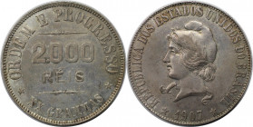 Weltmünzen und Medaillen, Brasilien / Brazil. 2000 Reis 1907, Silber. KM 508. Fast Vorzüglich