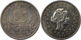 Weltmünzen und Medaillen, Brasilien / Brazil. 1000 Reis 1913. Silber. KM 513. Vorzüglich