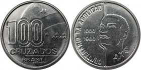 Weltmünzen und Medaillen, Brasilien / Brazil. 100. Jahrestag der Abschaffung der Sklaverei. 100 Cruzado 1988. KM 608. Stempelglanz
