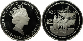 Weltmünzen und Medaillen, Britische Jungferninseln / British Virgin Islands. Entdeckung Amerikas - Kolumbus-Gruppe. 25 Dollars 1992. 21,54 g. 0.925 Si...