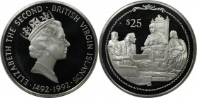 Weltmünzen und Medaillen, Britische Jungferninseln / British Virgin Islands. Entdeckung Amerikas - Kolumbus Königin bietet Juwelen. 25 Dollars 1992. 2...