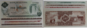 Banknoten, Guyana, Lots und Sammlungen. 1 Dollars, 5 Dollars, 3 x 10 Dollars ND (1966-92). Lot von 5 Stück. I