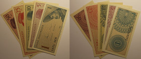 Banknoten, Indonesien / Indonesia, Lots und Sammlungen. 1, 5, 10, 25, 50 Sen 1964. Lot von 5 Banknoten. I