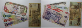 Banknoten, Sambia / Zambia, Lots und Sammlungen. 5, 20, 50, 100, 500 Kwacha 1989-92. Lot von 5 Stück. II-III