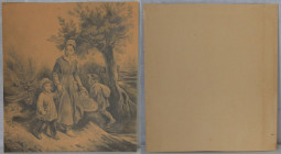 Kunst und Antiquitäten / Art and antiques. Grafiken. Frankreich. Mutter und Junge. 31,5 x 28 cm.Papiert. Ungerahmt