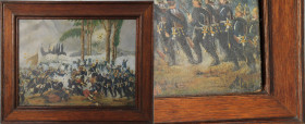 Kunst und Antiquitäten / Art and antiques. Ölgemälde. Kampfszene (Rechts unten signiert, 1893 Jahr.?) Maße Gemälde: 49 x 36,7 cm. Maße mit Rahmen: 61,...