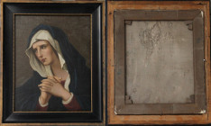 Kunst und Antiquitäten / Art and antiques. Ölgemälde "Weinende Madonna". 1800-1899 Jahr. Nach der Restaurierung. Maße Gemälde: 44 x 50.5 cm. Maße mit ...