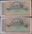 100 Reales. 21 de Agosto de 1857. Banco de Bilbao. Pareja correlativa. Serie F. Sin firmas y con numeración. (Edifil 2021: 143). SC-.