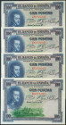 Conjunto de 4 billetes correlativos de 100 Pesetas emitidos el 1 de Julio de 1925, con la serie D. (Edifil 2021: 350). Apresto original. SC-.