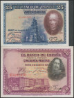 Conjunto de 2 billetes de 25 Pesetas y 50 Pesetas, emitidos el 15 de Agosto de 1928, ambos con la serie E. (Edifil 2021: 353, 354). Apresto original. ...