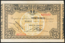 25 Pesetas. 1 de Enero de 1937. Sucursal de Bilbao, antefirma Banco del Comercio. Sin serie. (Edifil 2021: 388b). EBC.