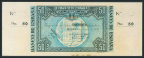 50 Pesetas. 1 de Enero de 1937. Sucursal de Bilbao, antefirma Banco de Bilbao. Sin serie y sin numeración, con ambas matrices. (Edifil 2017: 389a). EB...